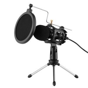 Video Microphone Kit (6.8-12.5CM) with Tripod, Shock Mount, Pop Filter, Windshield, Adapter Cable, 3.5mm Plug (L4.13 x H1.38 inches) - Model TVX6507