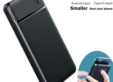 10000mAh Slim Black Power Bank with LCD Fast Charging