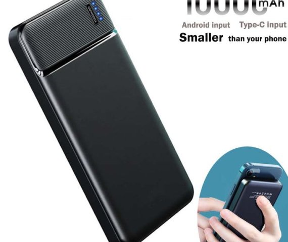 10000mAh Slim Black Power Bank with LCD Fast Charging