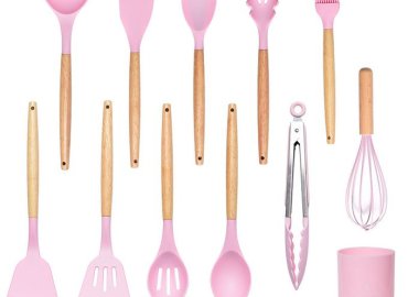 11-Piece Pink Silicone Non-Stick Kitchen Utensil Set