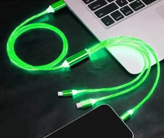 120W Super Fast Charger 6A 3-in-1 LED USB Cable with Luminous Flowing Light – Green