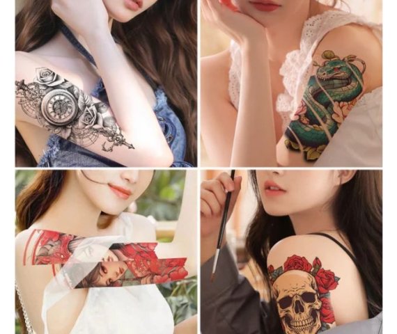 2 SHEETS FULL ARM METAL GEAR FISH SEMI-PERMANENT JUICE INK TATTOOS