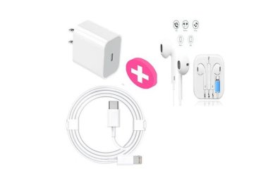 20W Fast Charger and White Brush Earpiece for iPhones