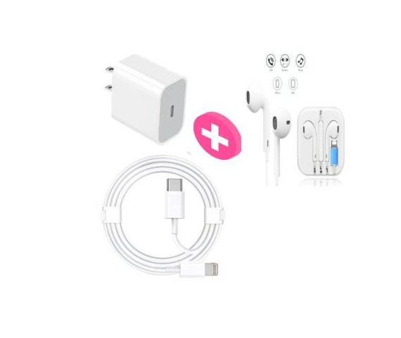 20W Fast Charger and White Brush Earpiece for iPhones