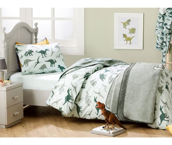 3-Piece Green Dinosaur Cotton Duvet Cover Set for Kids – ehx1458