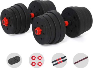 40kg Adjustable Dumbbell and Barbell Weight Set for Gym – Black/Red