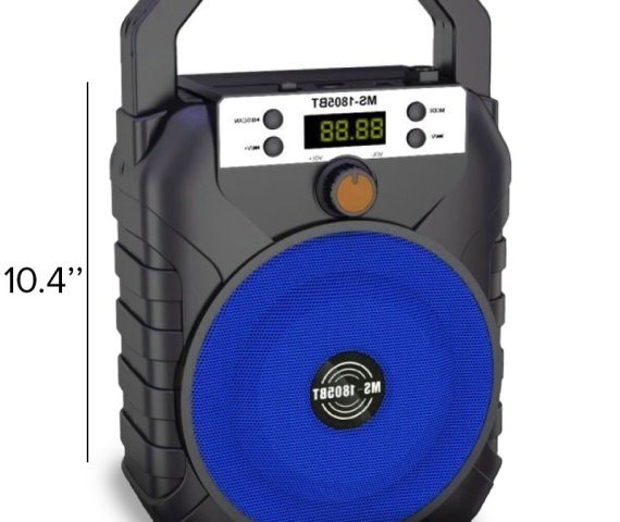 5-Inch 15W 1100mAh Rechargeable LED Bluetooth Speaker with FM, TF, and USB Support, Featuring Volume Adjustment Knob – Model MS-1806BT (L17 x W10 x H26.5 cm) – Blue – gdx10703