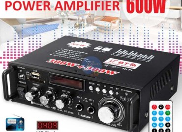 600W Black 2 Channel Hi-Fi Stereo Power Amplifier with Remote Control