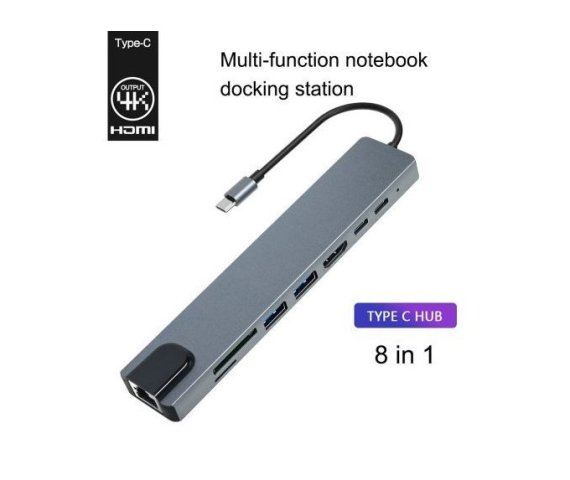 8-in-1 USB Type-C Hub Splitter Adapter with Multiple Ports