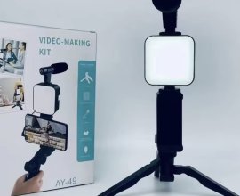 Smartphone Vlogging Kit With Tripod Phone Holder Mini Microphone LED Fill Light