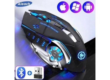 Aieach Rechargeable Wireless Bluetooth Gaming Mouse with USB Mechanical Design and Backlight for PC Gamers