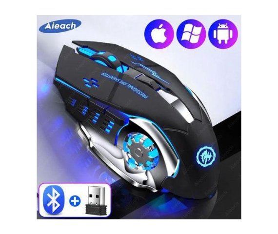 Aieach Rechargeable Wireless Bluetooth Gaming Mouse with USB Mechanical Design and Backlight for PC Gamers