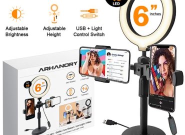 ARHANORY 6-Inch Ring Light Phone Selfie Stand with Three Lighting Modes