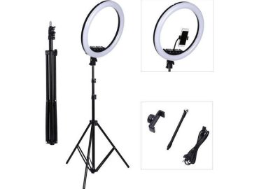 Black 12-Inch Smart LED Ring Light with Remote and Tripod Stand