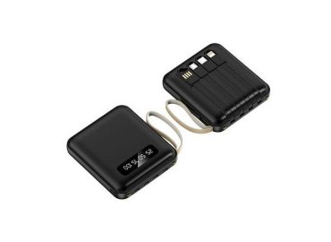 Black 20000mAh Portable Power Bank with 4-in-1 USB Cables