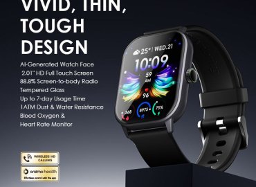 Black Oraimo Watch 5 with 2.01″ HD Panda Glass and 1ATM Waterproof Smart Features