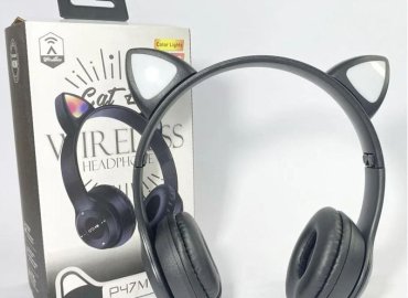 Black Wireless P47 Headphones with Cat Ear Design
