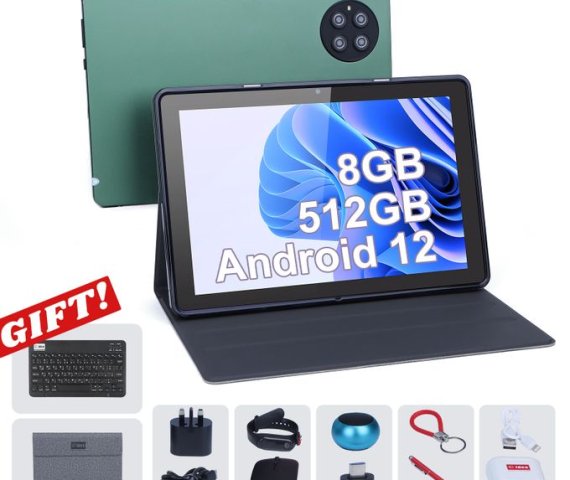Cidea 10-Inch Android 12 Tablet for Adults with SIM, 8GB RAM + 512GB Storage, Keyboard Included (Green)