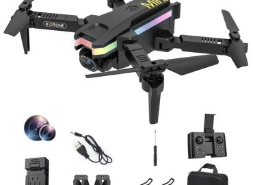 Compact Foldable Mini Drone with Dual 4K Cameras, Altitude Hold, and LED Lights – Portable RC Aircraft LS-XT8 (5.71 x 4.33 x 1.57 inches) – Black