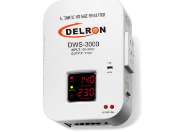 Delron DWS-3000 Wall-Mounted Digital Display Automatic Voltage Regulator/Stabilizer – 3000VA – White