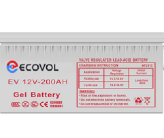 Ecovol 12V/200Ah GEL Lead-Acid Battery (Model: LPSLWEVLA12200)