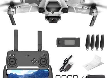 Folding Drone with Dual Cameras and Infrared Obstacle Avoidance, RC Quadcopter Helicopter – P5 Model with 1 Battery, Grey