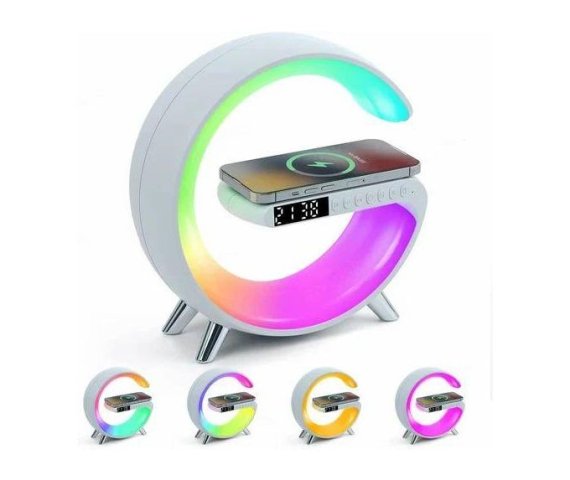 G-Shaped Multi-Function Lamp and Bluetooth Speaker with Wireless Charging Capability