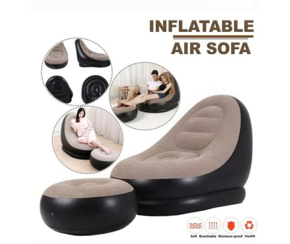 Grey/Black Inflatable Sofa Set with Ottoman and Complimentary Pump