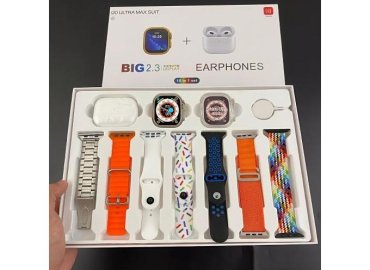 i20 Ultra Max 10-in-1 Bundle: Smartwatch + AirPods Pro 2, Includes Screen Protector and Seven Colorful Straps