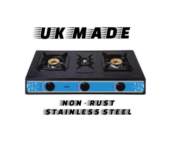 JK-205B Professional Grade 3-Burner AutoGas Tabletop Cooker – Black/Blue
