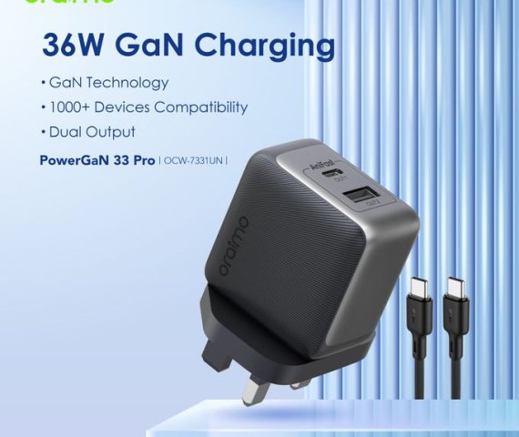 Oraimo 33W GaN Fast Charger with 60W Type-C to Type-C Charging Cable