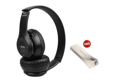 P47 Bluetooth Wireless Over-Ear Headphones – Black with Complimentary 32GB USB Drive