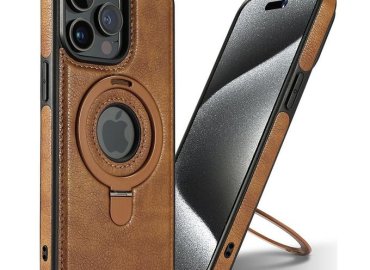 Premium Brown Leather Case for iPhone 13 Pro with MagSafe, Wireless Charging Support, and Stand Ring