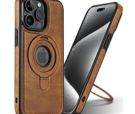Premium Brown Leather Case for iPhone 13 Pro with MagSafe, Wireless Charging Support, and Stand Ring