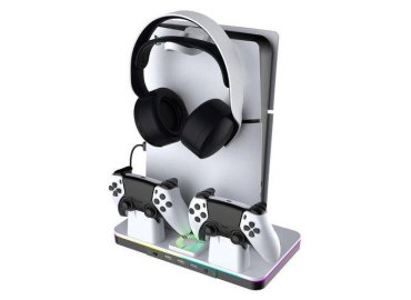 PS5 SLIM Console Charging Station with Fast Charge, Cooling Fan, and Luminous RGB Multi-Function Stand