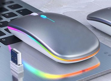 Rechargeable Ultra-Thin Wireless Mouse with Colorful LED – Silver, 2.4G