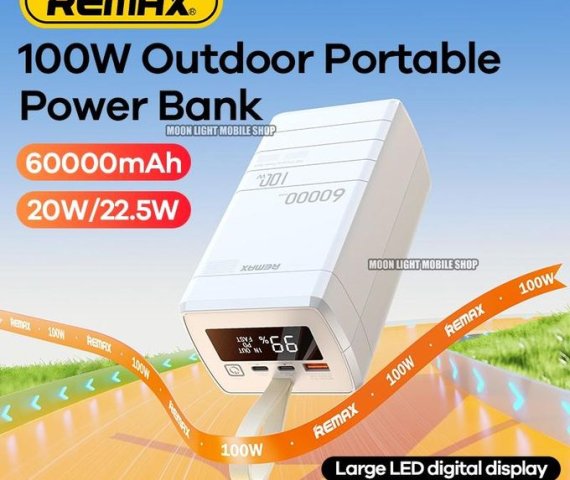 Remax 60000mAh Original Power Bank for Laptops – PD QC 100W Fast Charging, Ideal for Camping, USB Type C RPP 650
