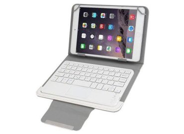 Removable Magnetic Bluetooth Touchpad Keyboard Leather Case for 7-Inch Android, iOS, and Windows Tablet PC – White