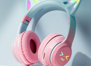 RGB Wireless Headphones for Girls – Cute Cat Design, Microphone, Stereo Sound, Perfect Gift for Kids – Gaming Earbuds with Light Control