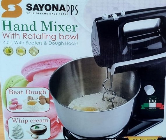 Sayonapps SHM-4358 4.0L Hand Mixer with Beaters and Dough Hooks