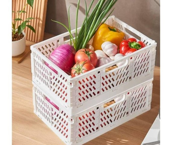 Set of 2 White Foldable Storage Bins