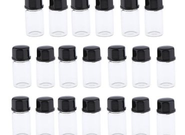 Set of 20 Glass Vials with 3ml Capacity and Black Caps for Essential Oils and Perfumes