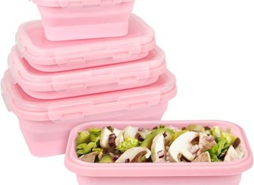 Set of 4 Collapsible Food Storage Containers with Lids – Pink and Clear