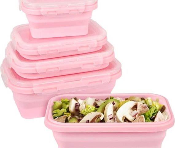 Set of 4 Collapsible Food Storage Containers with Lids – Pink and Clear