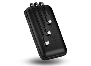 White 4-in-1 Portable Power Bank with 30,000 mAh Charging Cables
