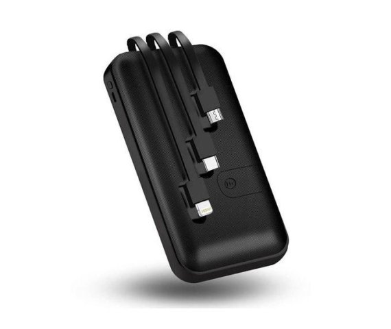 White 4-in-1 Portable Power Bank with 30,000 mAh Charging Cables