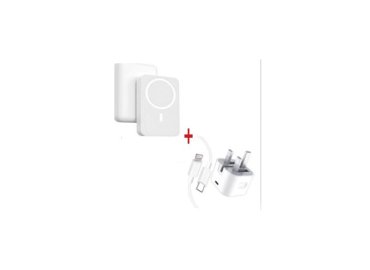 White Magnetic Wireless Power Bank Charger with Three-Pin Type-C Fast Charger for iPhone