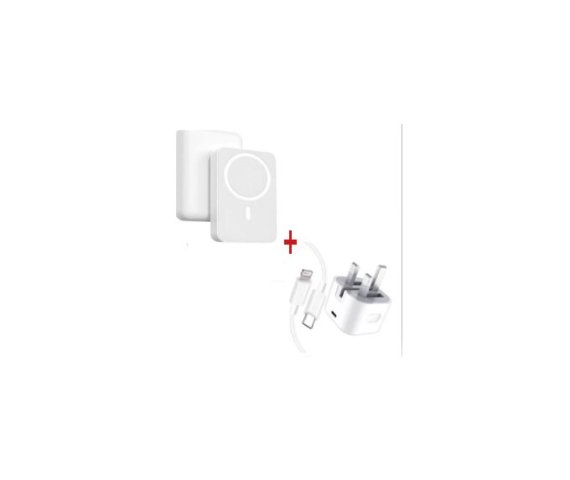White Magnetic Wireless Power Bank Charger with Three-Pin Type-C Fast Charger for iPhone