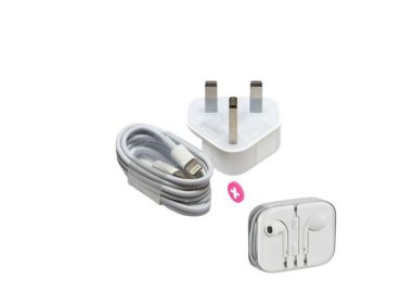 White Three-Pin Charger and Brush Earpiece for iPhones