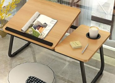 Wood Grain Portable Folding Laptop Desk for Bed and Sofa